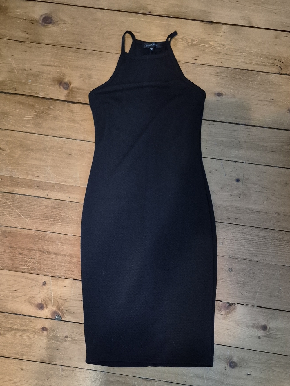 Dynamite Black High-Neck Midi Bodycon Dress